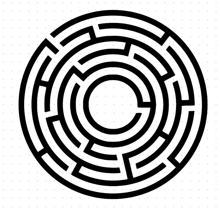 A complex maze requiring deliberate step-by-step reasoning next to an off-center image you notice instantly, illustrating the divide between System 2 logic and System 1 pattern recognition