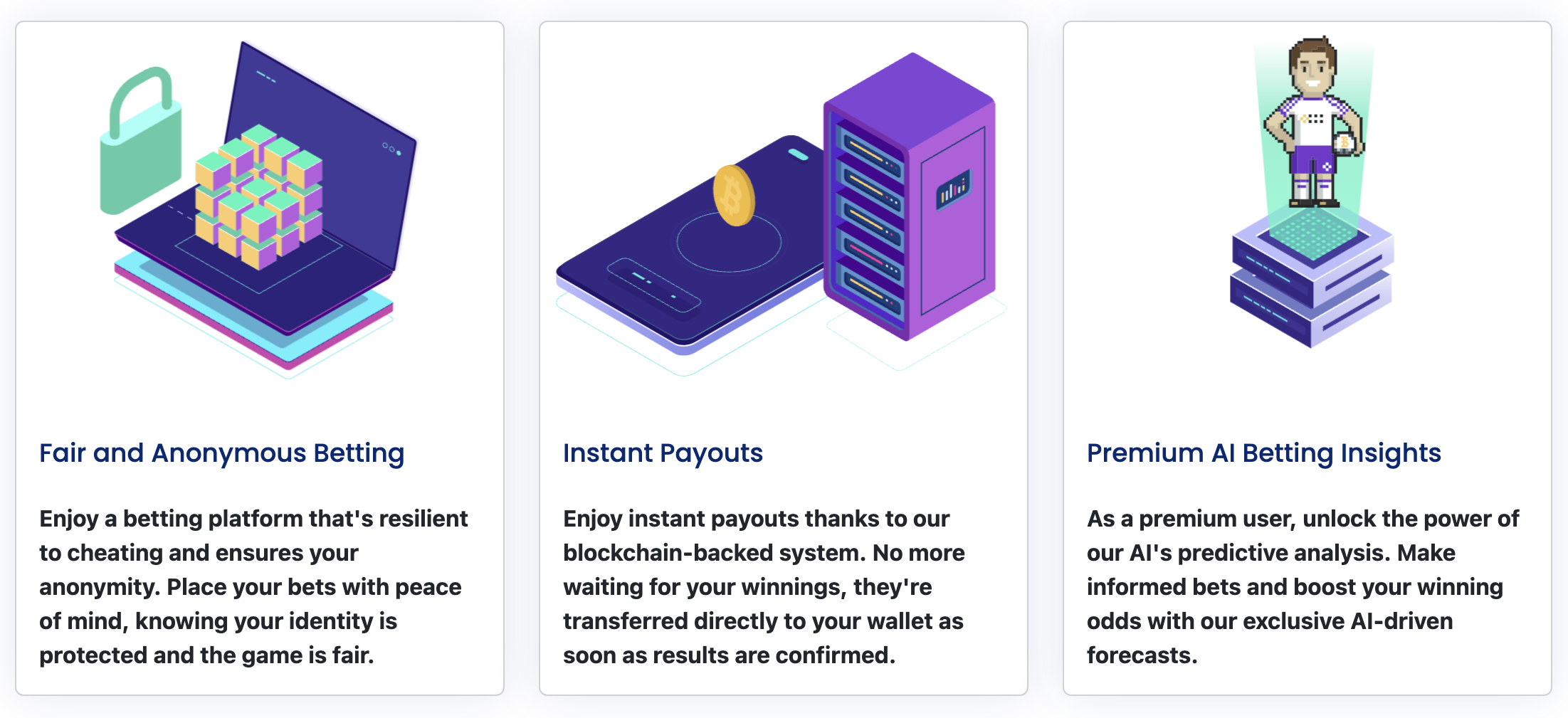 Main dashboard showing platform token balance, open bets waiting for opponents, active handshakes, and settled history, giving users the full picture of every position at a glance